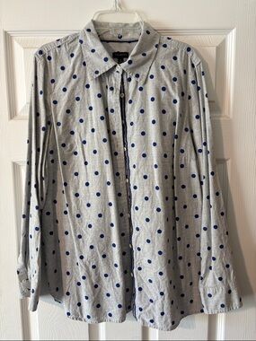 Talbots Gray Shirt with Blue Polka Dots
